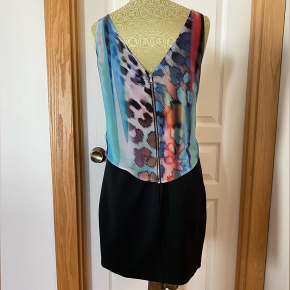 Bebe Dress Mini Sleeveless Crop Black Skirt Multicolour Top Size Large New - Picture 5 of 11